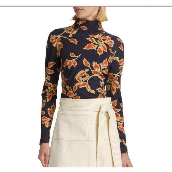 Tanya Taylor Tops - NWT TANYA TAYLOR Navy Maura Floral Turtleneck Top XL  $345